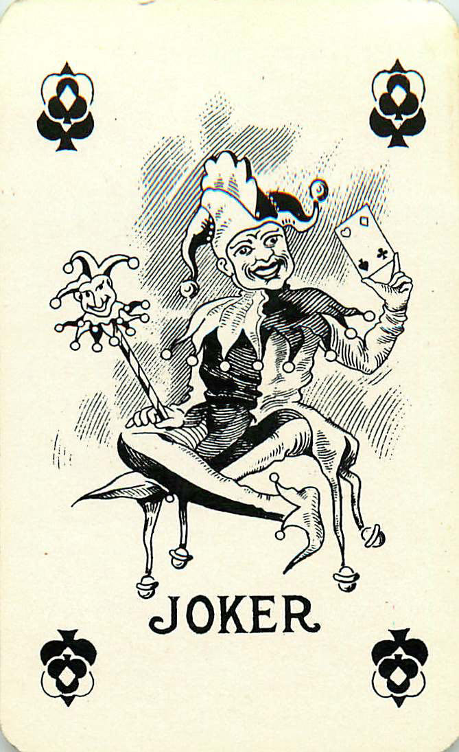 Joker Playing Cards Sitting with Card in Hand (JK01-35G) - Click Image to Close