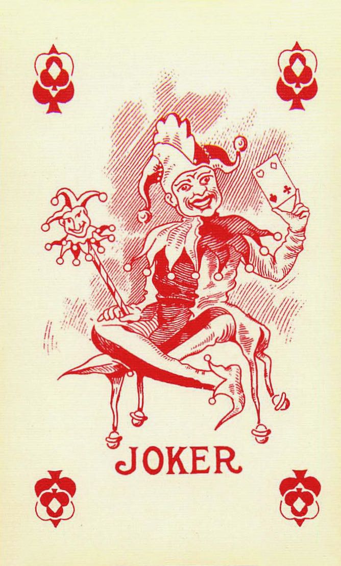 Joker Playing Cards Sitting with Card in Hand (JK01-35I) - Click Image to Close