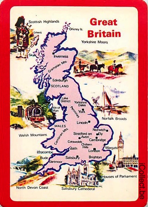 Single Playing Cards Map Great Britain (PS16-19G) - Click Image to Close