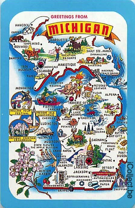 Single Playing Cards Map USA Michigan (PS16-25B) - Click Image to Close