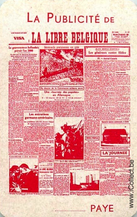 Single Swap Playing Cards Newspaper La Libre Belgique (PS02-11I) - Click Image to Close