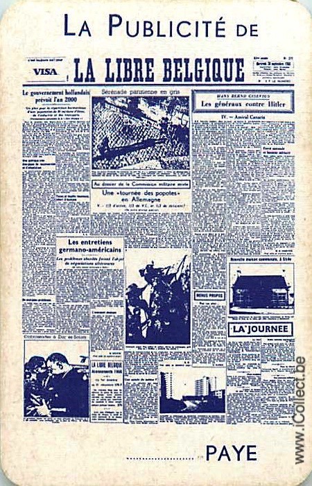 Single Swap Playing Cards Newspaper La Libre Belgique (PS02-11H) - Click Image to Close