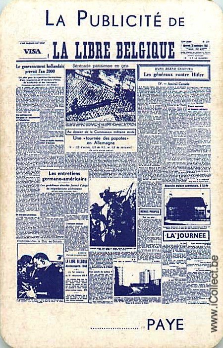 Single Swap Playing Cards Newspaper La Libre Belgique (PS02-11H)