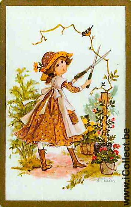Single Playing Cards People Child Girl with Hat (PS07-04D) - Click Image to Close