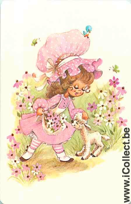 Single Playing Cards People Little girl with lamb (PS13-11D) - Click Image to Close