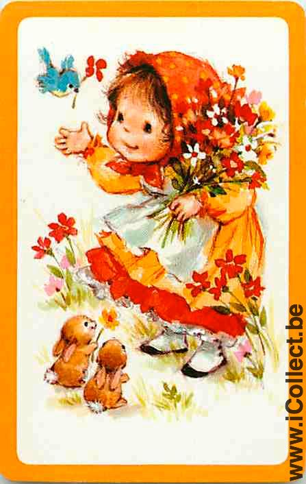 Single Swap Playing Cards Little Girl Bird Rabbits (PS14-52I) - Click Image to Close