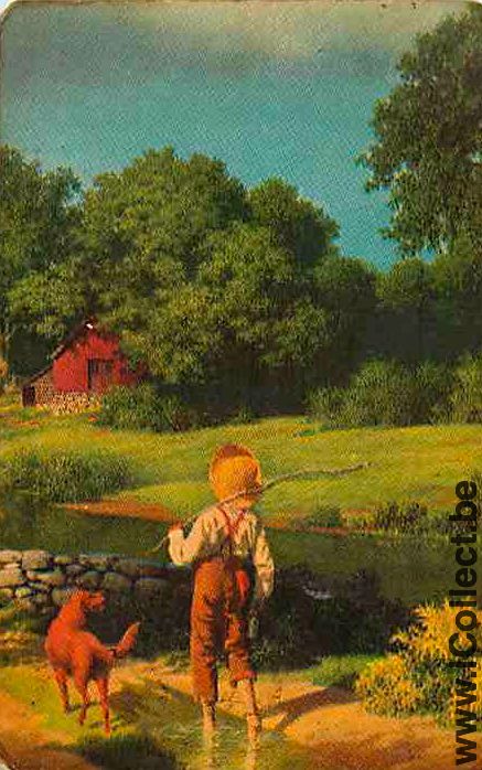 Single Playing Cards People Little Kid with Dog (PS14-55B)