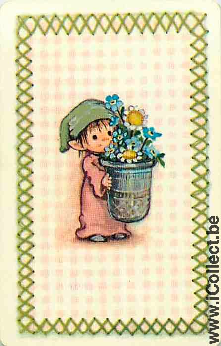 Single Playing Cards People Little Kid with Flowers (PS14-55D)