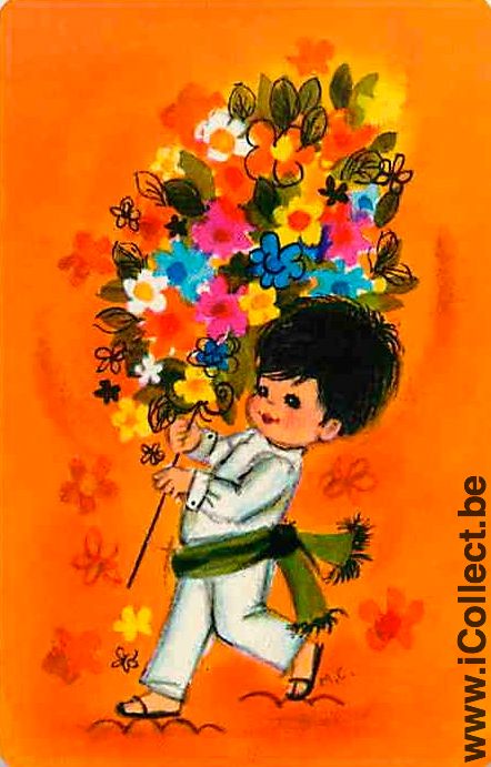 Single Playing Cards People Child with flowers (PS13-08D) - Click Image to Close
