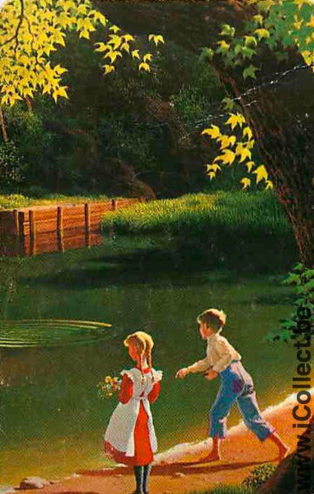 Single Playing Cards People Boy & Girl Lake (PS14-43E)