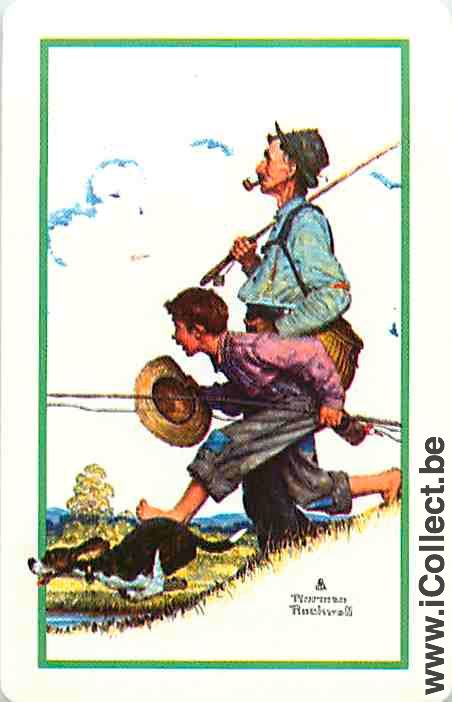 Single Playing Cards People Man and kid with dog (PS15-54C) - Click Image to Close