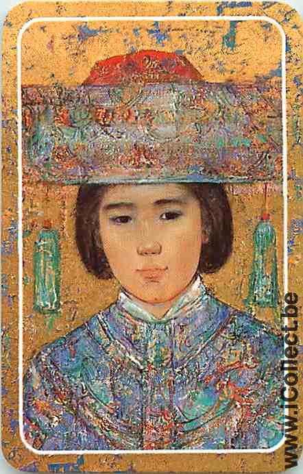 Single Playing Cards People Woman head with hat (PS15-30G) - Click Image to Close