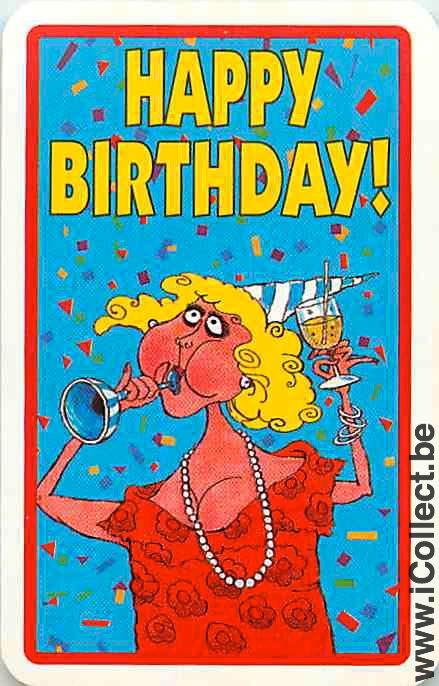Single Playing Cards People Fun Woman Happy Birthday (PS07-34F)