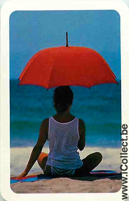 Single Swap Playing Cards People Woman Red Umbrella (PS13-06I)