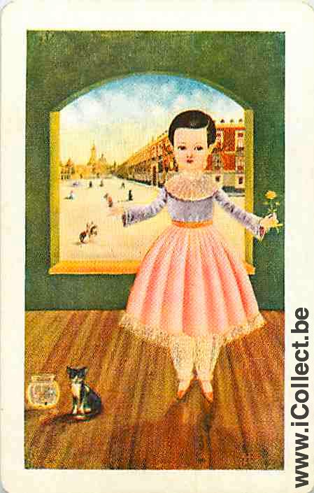 Single Swap Playing Cards People Woman with cat (PS15-24H)