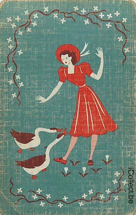 Single Playing Cards People Woman & Ducks (PS12-59I) - Click Image to Close