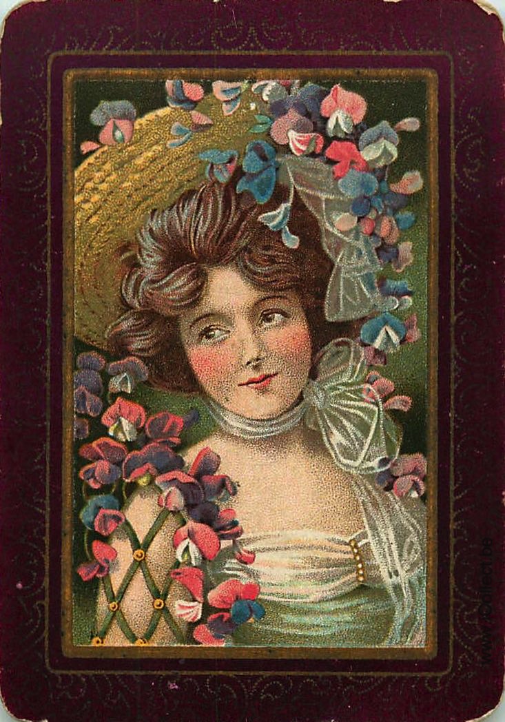 Single Swap Playing Cards People Woman Hat Flowers (PS22-28A)