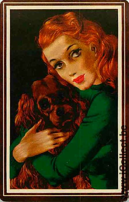 Single Swap Playing Cards People Woman Head with dog (PS15-32D)