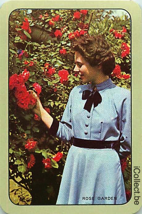 Single Playing Cards People Woman Rose Garden (PS13-28I)